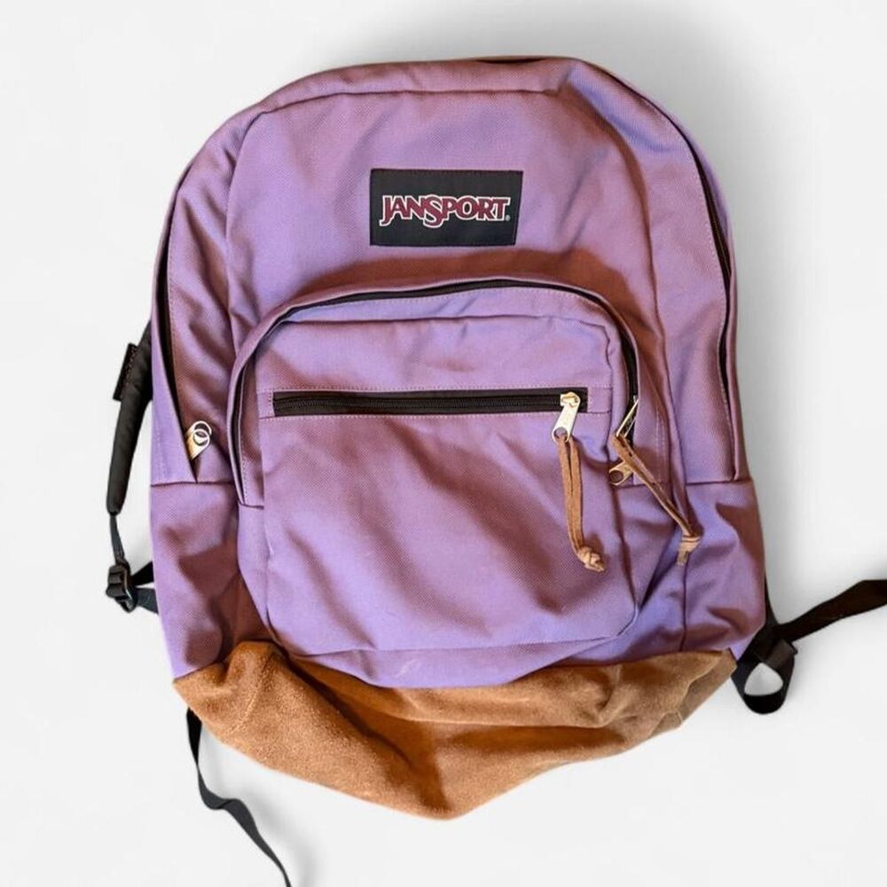 JanSport Purple Right Pack Backpack Leather Bottom Vintage Style 19” laptop bag
